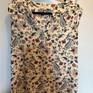LOFT Sleeveless Paisley Blouse - Cream and Blue